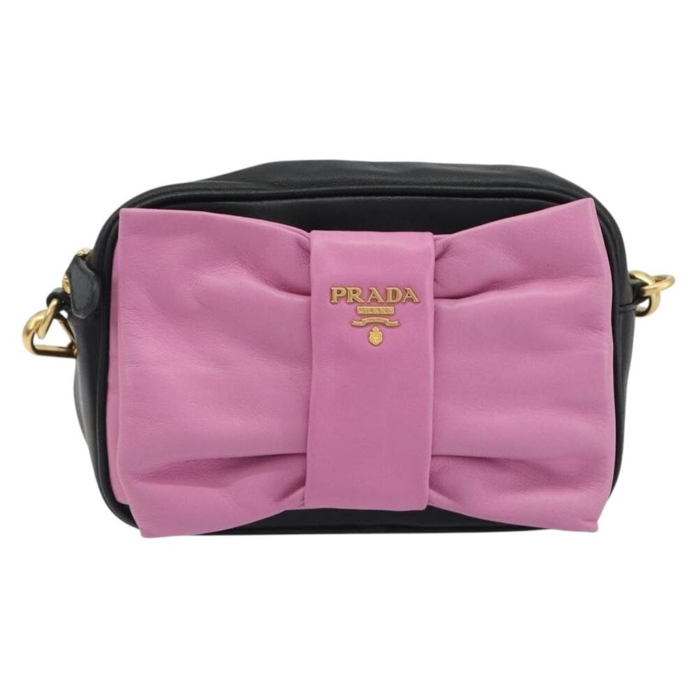 Prada Leather Ribbon Shoulder Bag Black